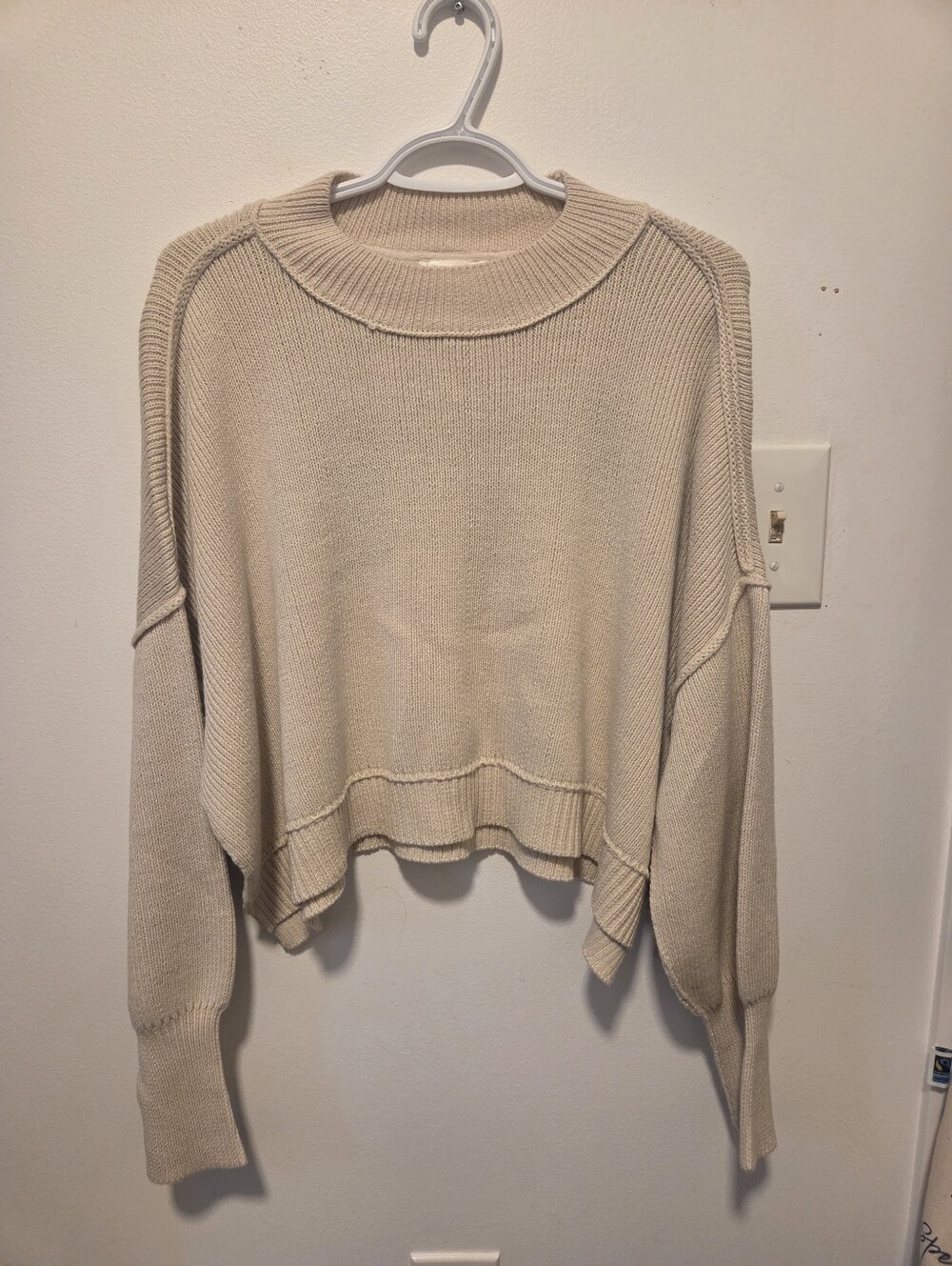 Cropped Crewneck Knit Sweater in Cream